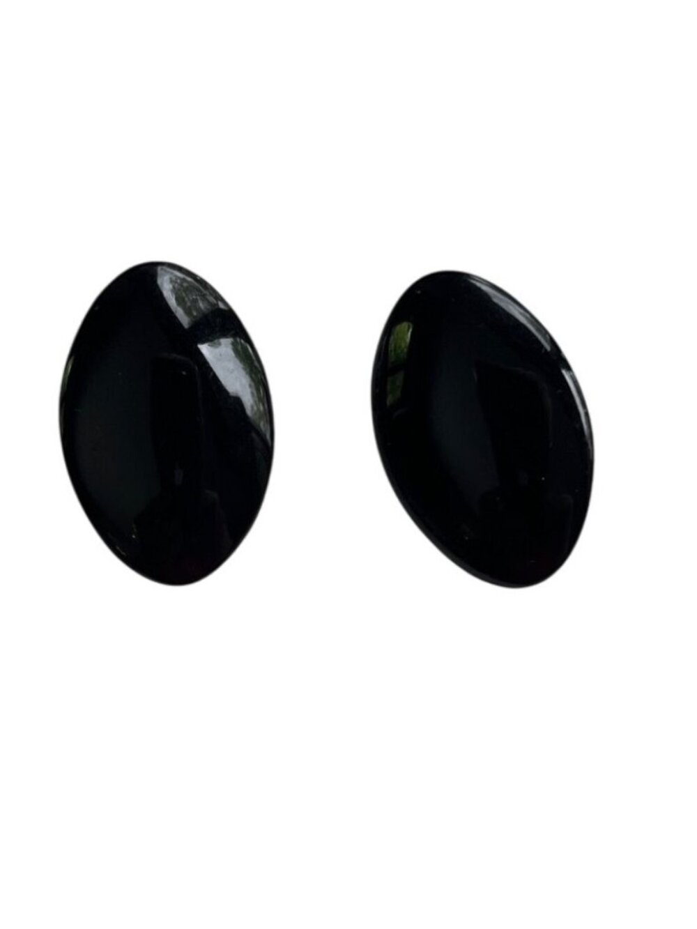 Vintage Black Oval Pierced Earrings With Silver-Tone Backing Retro Jewelry